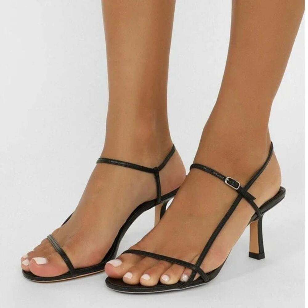Tony Bianco Black Strappy Mid-Heel Sandals